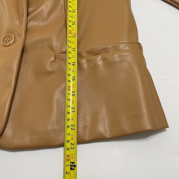 Tan Faux Leather Blazer Jacket 3/4 Sleeve Single Button NYCC Womens M - Picture 7 of 7